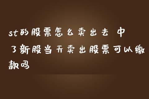 st的股票怎么卖出去 中了新股当天卖出股票可以缴款吗_https://www.londai.com_股票投资_第1张