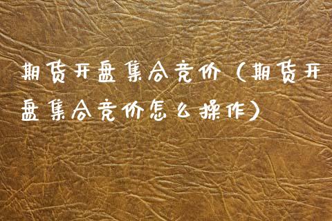 期货开盘集合竞价（期货开盘集合竞价怎么操作）_https://www.londai.com_期货投资_第1张