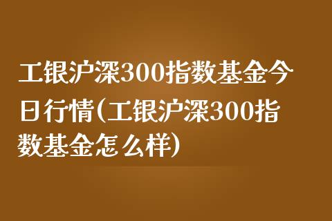 工银沪深300指数基金今日行情(工银沪深300指数基金怎么样)_https://www.londai.com_基金理财_第1张