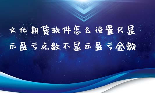 文化期货软件怎么设置只显示盈亏点数不显示盈亏金额_https://www.londai.com_期货投资_第1张