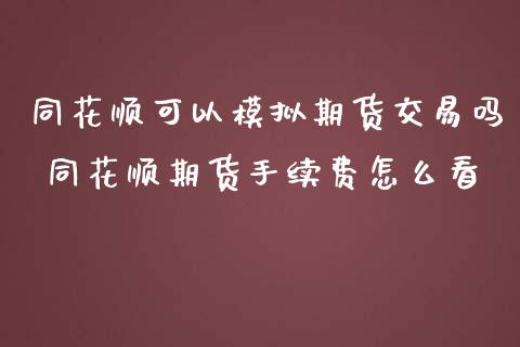 同花顺可以模拟期货交易吗 同花顺期货手续费怎么看_https://www.londai.com_期货投资_第1张