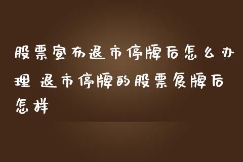 股票宣布退市停牌后怎么办理 退市停牌的股票复牌后怎样_https://www.londai.com_股票投资_第1张