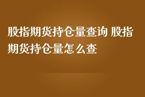 股指期货持仓量查询 股指期货持仓量怎么查_https://www.londai.com_期货投资_第1张