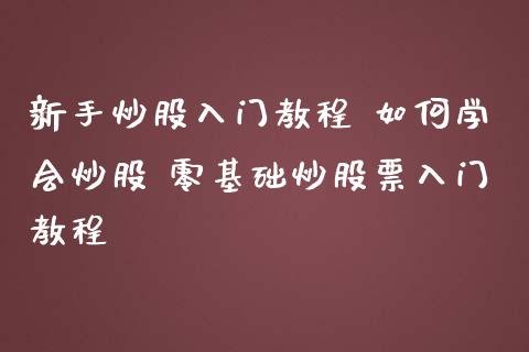 新手炒股入门教程 如何学会炒股 零基础炒股票入门教程_https://www.londai.com_股票投资_第1张