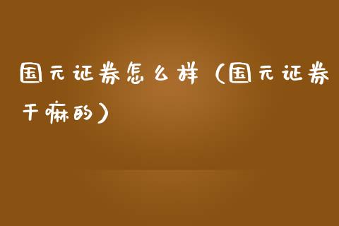 国元证券怎么样（国元证券的）_https://www.londai.com_期货投资_第1张