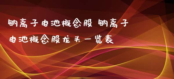 钠离子电池概念股 钠离子电池概念股龙头一览表_https://www.londai.com_股票投资_第1张