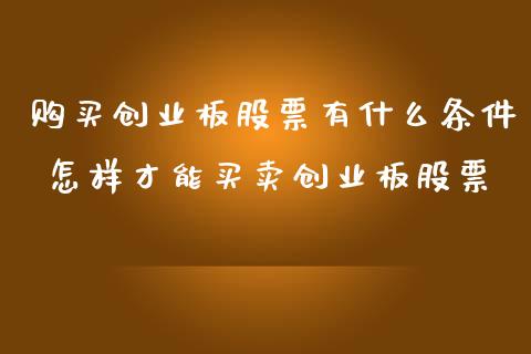 购买创业板股票有什么条件 怎样才能买卖创业板股票_https://www.londai.com_股票投资_第1张